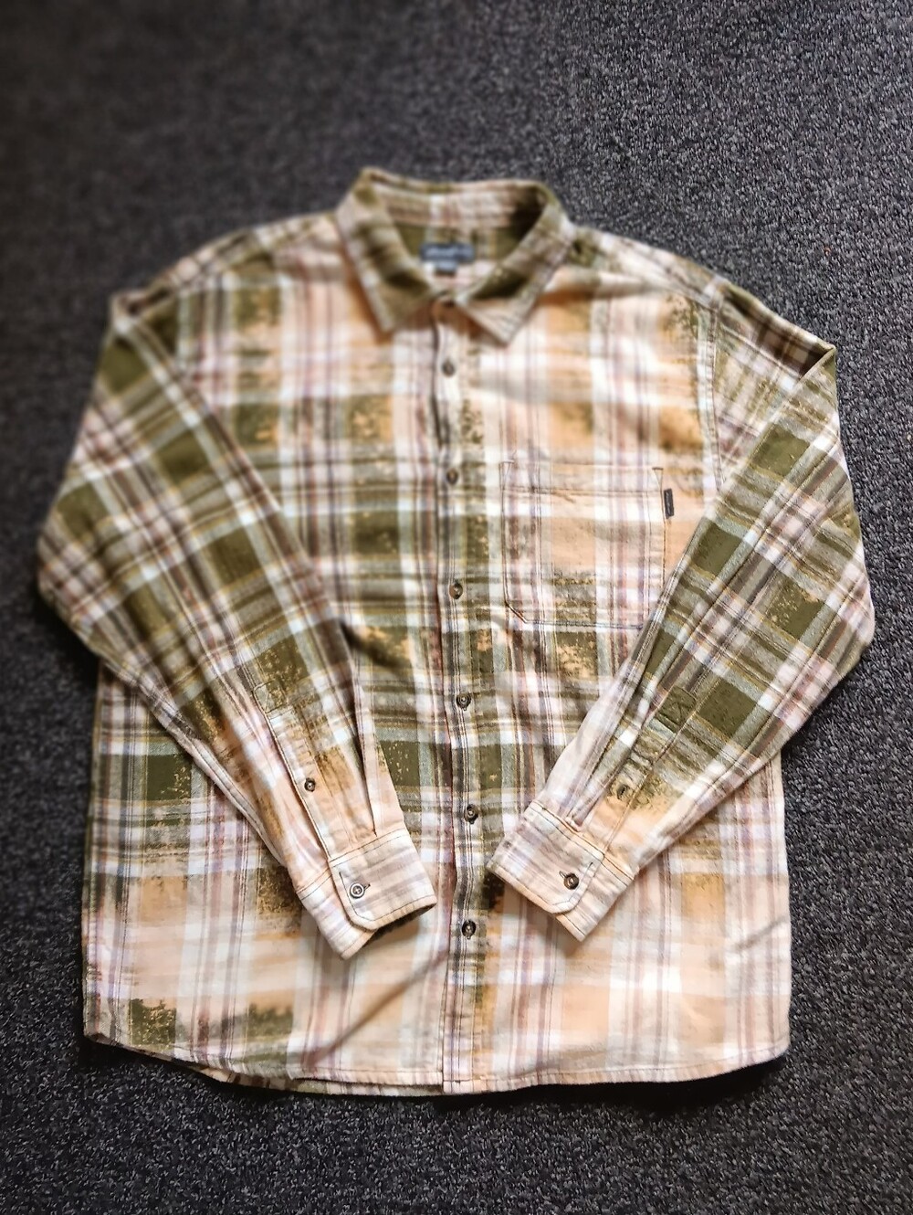 Upcycled Bleach Dutton Ranch Eddie Bauer Plaid Flannel Long Sleeve Shirt Mens XL - Picture 7 of 9